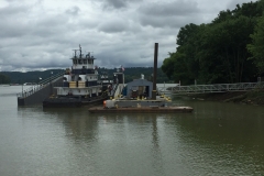 A tug being put on dry dock at C&B’s Hebron, KY facility