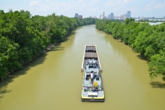 The M/V James H towing a barge of steel pipes down the Licking River near Cincinnati, OH